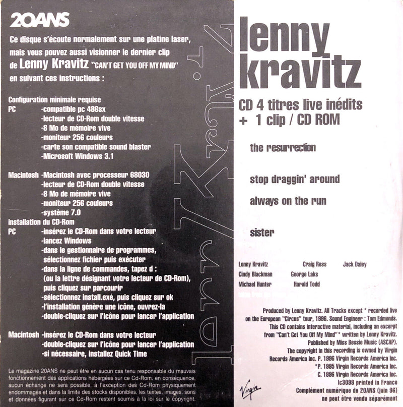 Lenny Kravitz ‎Maxi CD 4 titres live inédits - Edition Limitée - Promo - France