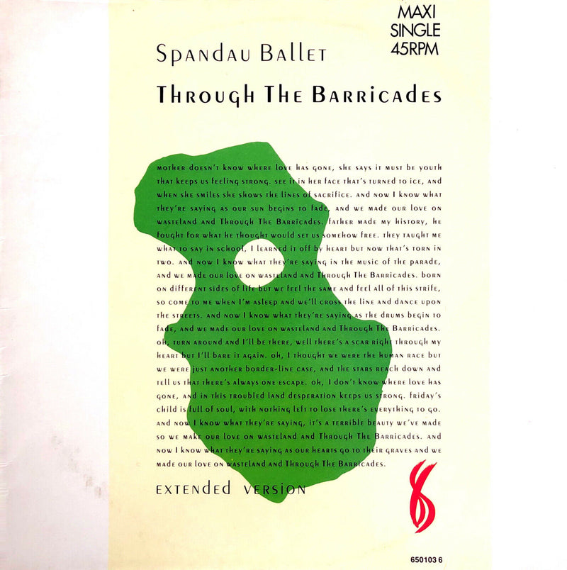 Spandau Ballet 12" Through The Barricades (Extended Version) - Holland (VG+/M)