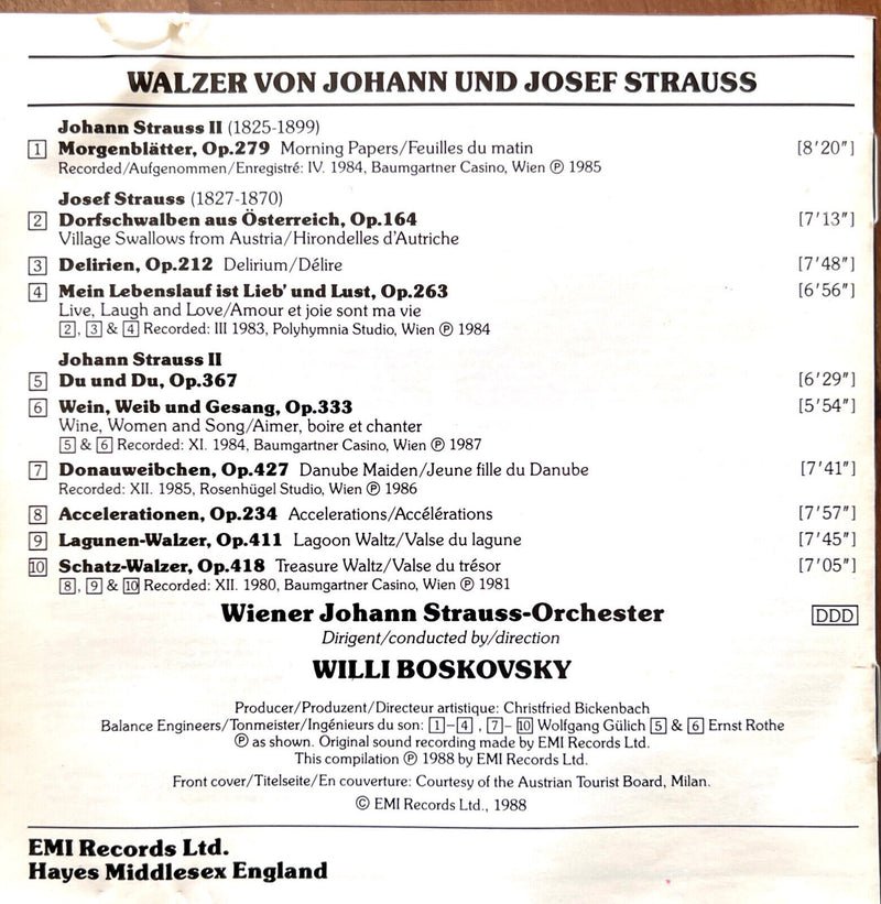 Willi Boskovsky CD Waltzes By Johann & Josef Strauss
