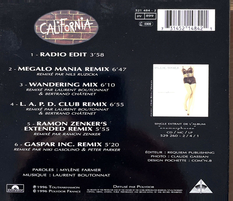 Mylène Farmer ‎Maxi CD California (Remixes) - France (PMDC)