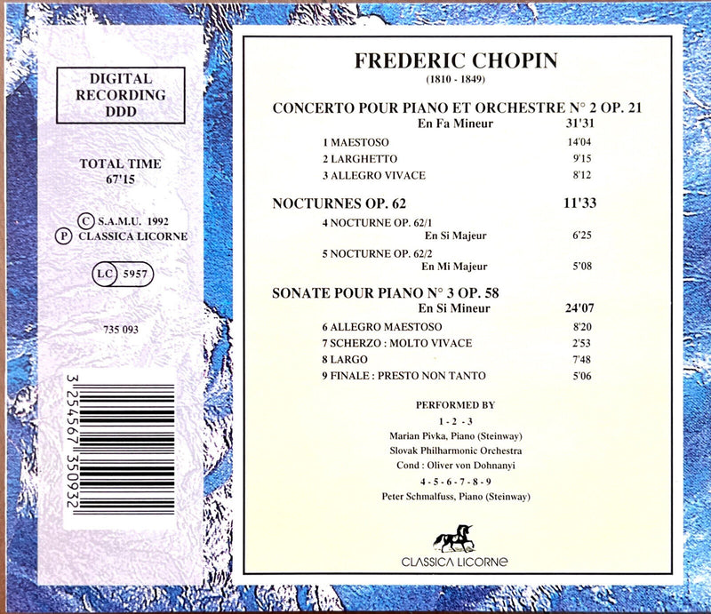 Frédéric Chopin CD Concerto Pour Piano Et Orchestre n°2 OP. 21