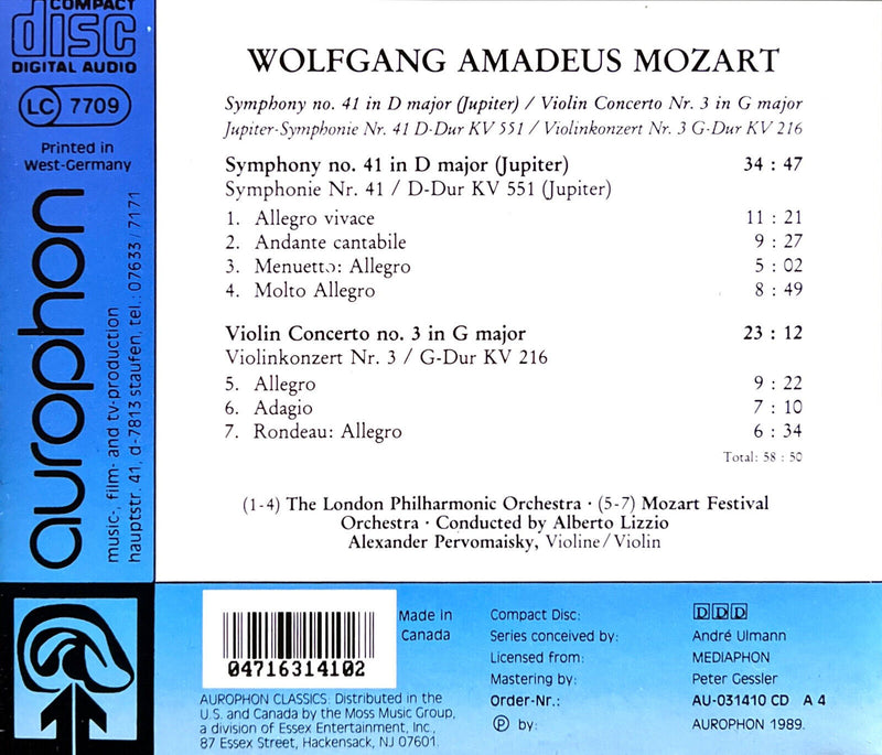 Wolfgang Amadeus Mozart CD Jupiter-Symphonie ∙ Violin Concerto No. 3 In G Major