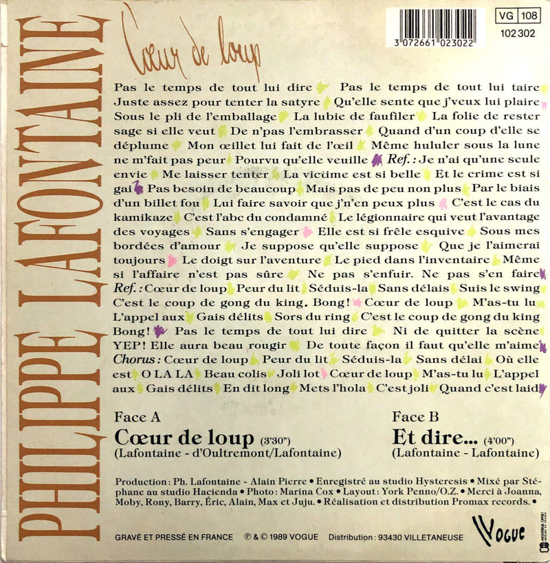 Philippe Lafontaine 7" Coeur De Loup - France (VG+/EX)