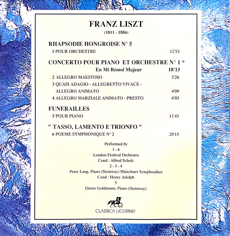 Liszt CD Concertos Pour Piano Et Orchestre N°1 - Rapsodie Hongroise - Funéraille