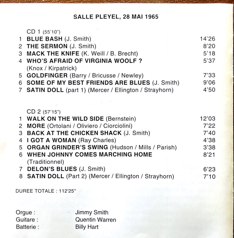 Jimmy Smith And The Trio 2xCD Salle Pleyel - May 28, 1965