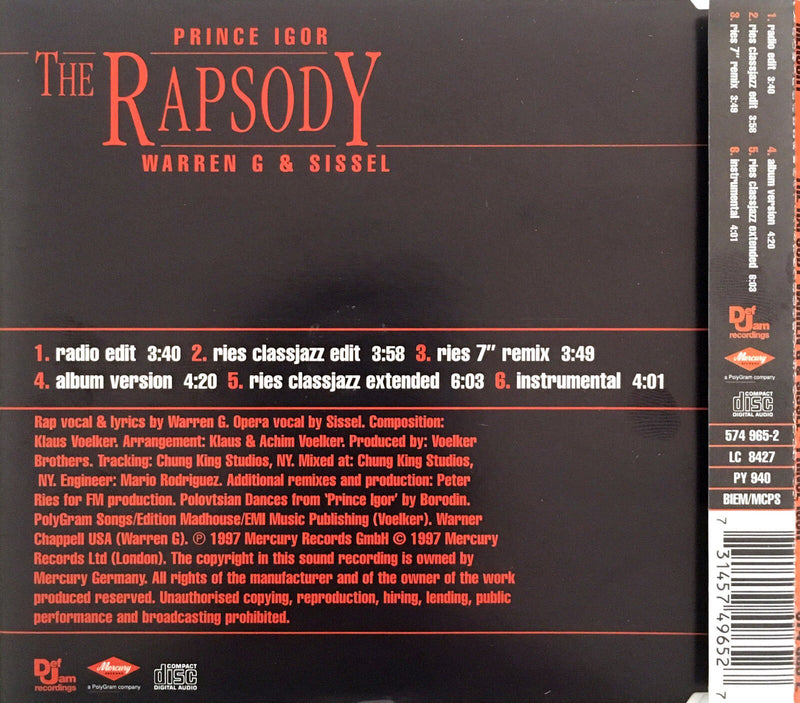 The Rapsody Feat. Warren G & Sissel ‎Maxi CD Prince Igor - Europe (EX+/EX+)