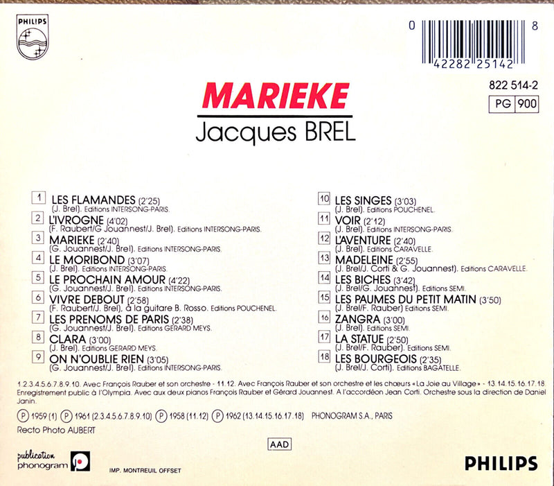 Jacques Brel CD Marieke