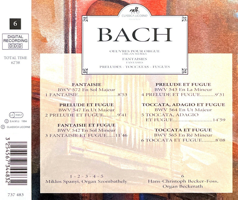 Johann Sebastian Bach ‎CD OEUVRESPOUR ORGUE / FANTAISIES / PRELUDES/ TOCATAS / F