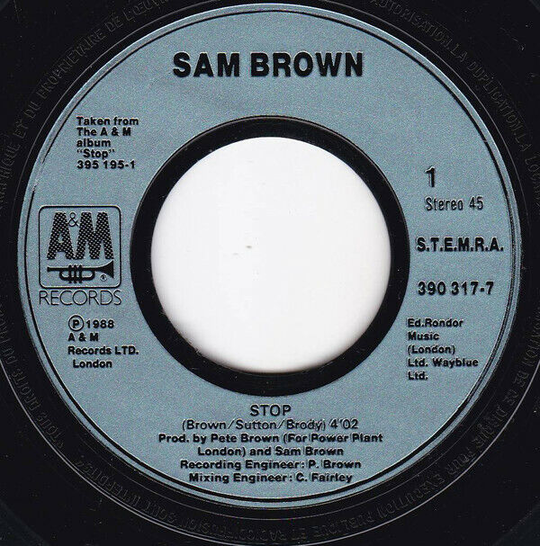 Sam Brown ‎7" Stop! - France (VG/EX)