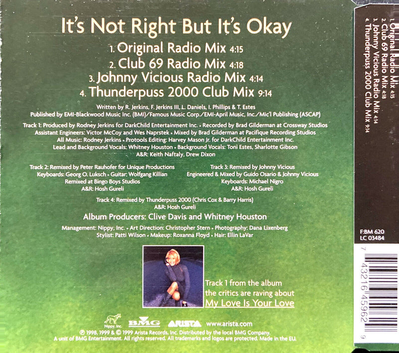 Whitney Houston ‎Maxi CD It's Not Right But It's Okay (The Dance Mixes) - Europe