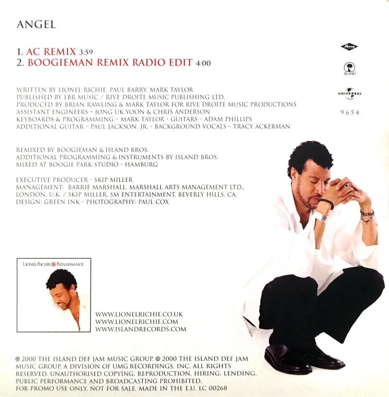 Lionel Richie CD Single Angel - Promo - Europe (EX/EX+)
