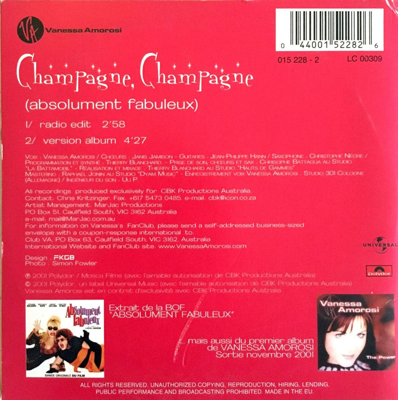 Vanessa Amorosi CD Single Champagne, Champagne (Absolument Fabuleux) - France