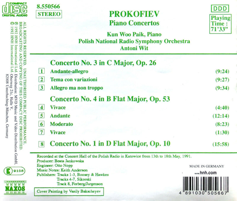 Prokofiev ‎CD Piano Concertos No. 1, Op. 10 · No. 3, Op. 26 · No. 4, Op. 53