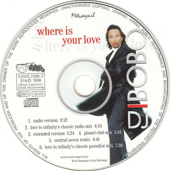 DJ BoBo Maxi CD Where Is Your Love - Europe (M/EX+)