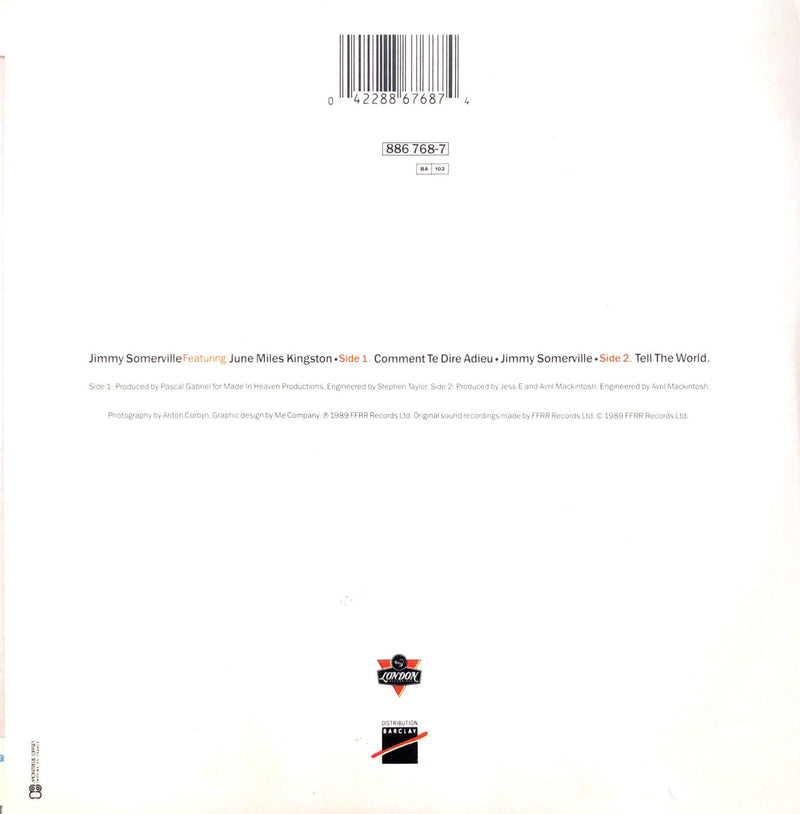 Jimmy Somerville Featuring June Miles-Kingston ‎7" Comment Te Dire Adieu - Fr