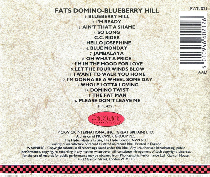 Fats Domino ‎CD Blueberry Hill - UK (VG+/EX+)