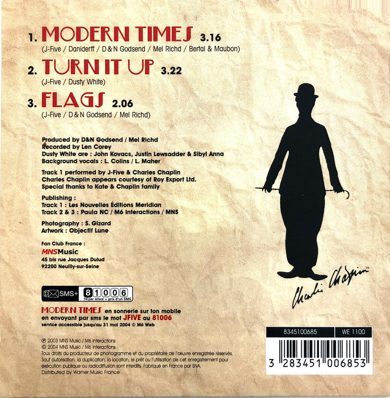 J-Five Feat. Charlie Chaplin ‎CD Single Modern Times - France (M/M)
