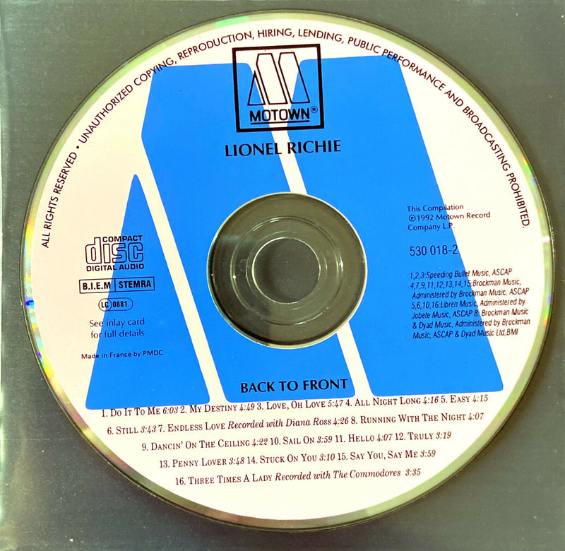 Lionel Richie CD Back To Front - Europe (EX/EX)