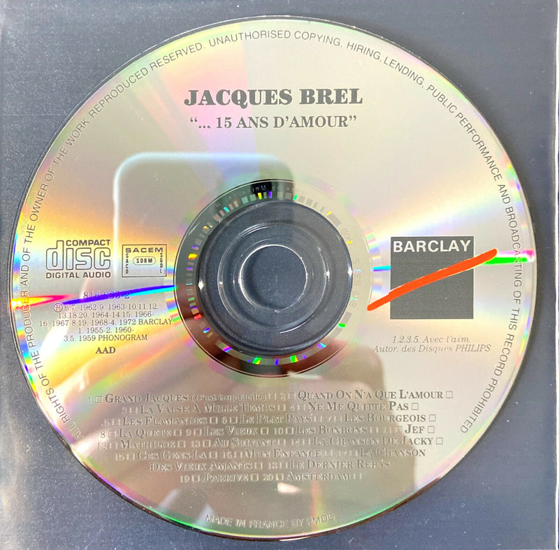 Jacques Brel CD Quinze Ans D'Amour - France (EX+/EX+)