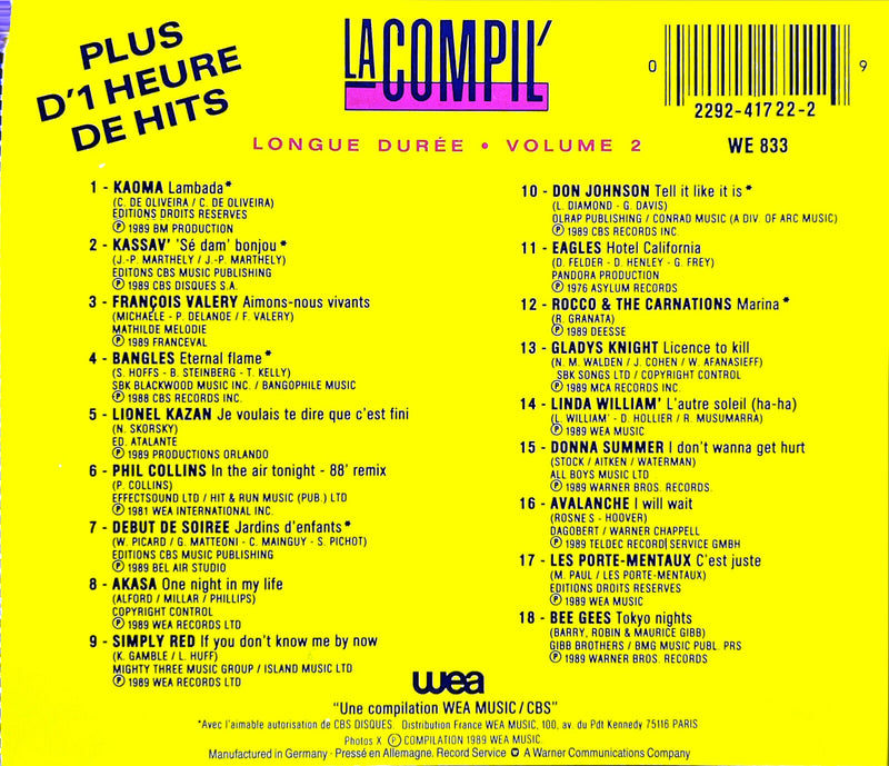CD LA COMPIL Vol.2 - 18 Hits des Années 80/90 T.V. Pub