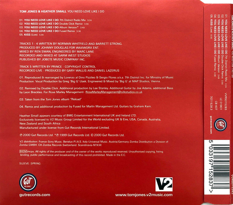 Tom Jones & Heather Small ‎Maxi CD You Need Love Like I Do - Europe (EX/M)