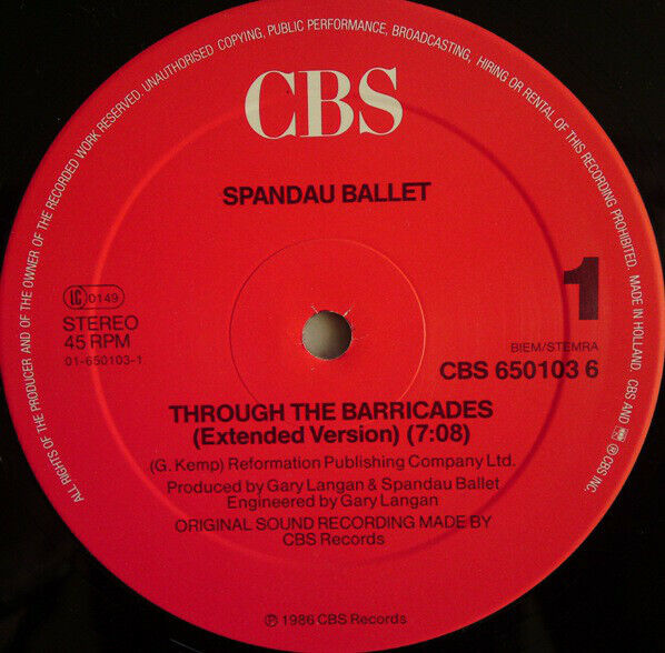Spandau Ballet 12" Through The Barricades (Extended Version) - Holland (VG+/M)