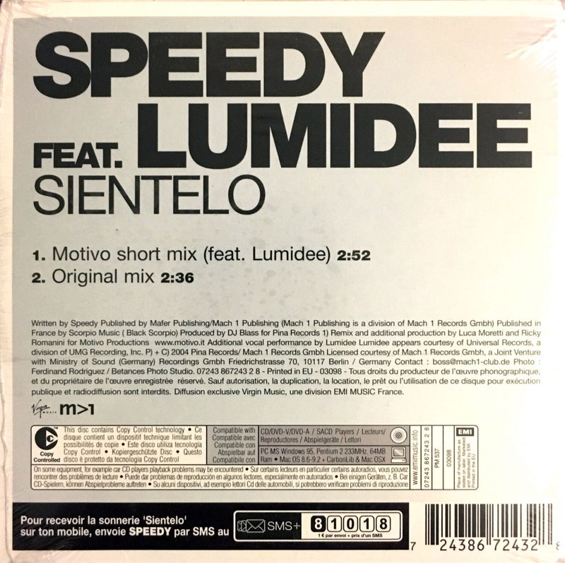 Speedy Feat. Lumidee ‎CD Single Sientelo - France (M/M - Scellé / Sealed)