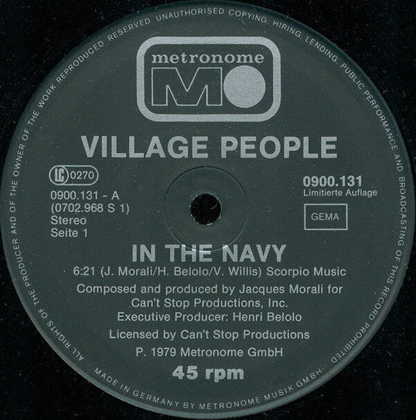 Village People ‎12" In The Navy - Germany (VG+/VG+)