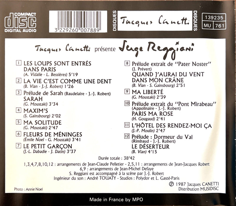 Serge Reggiani CD Jacques Canetti Présente Serge Reggiani