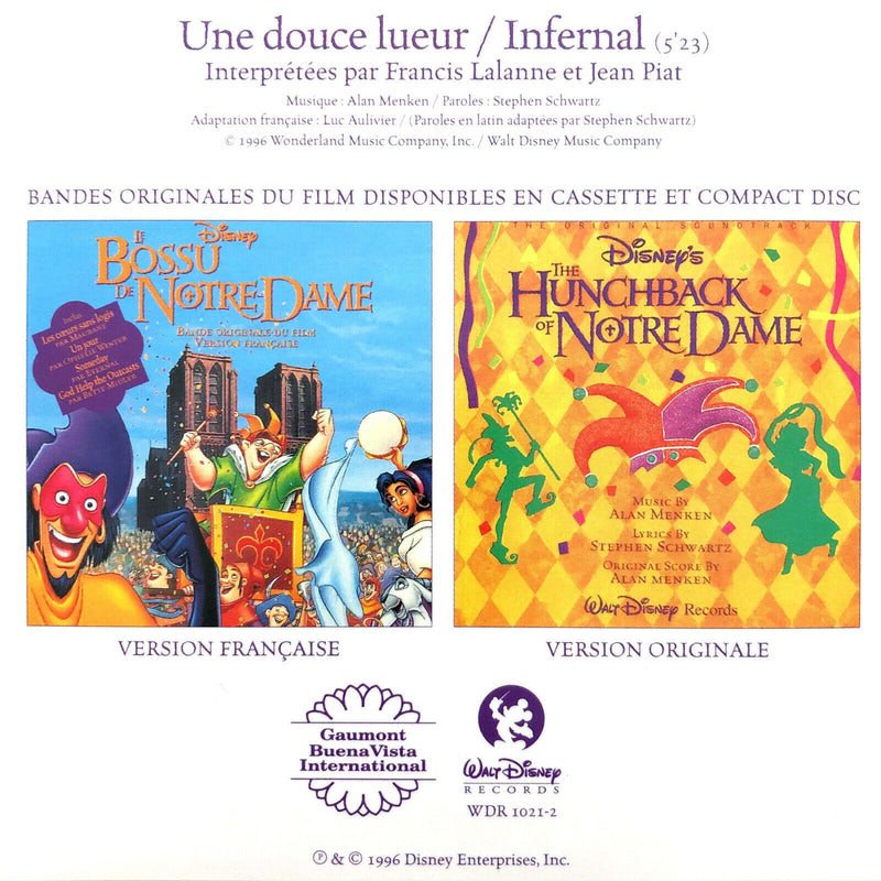 Le Bossu de Notre Dame CD Single Une douce lueur / Infernal - Promo - France (EX