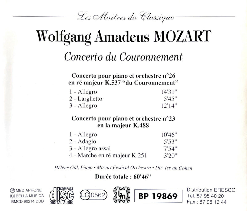 Wolfgang Amadeus Mozart CD Concerto Du Couronnement