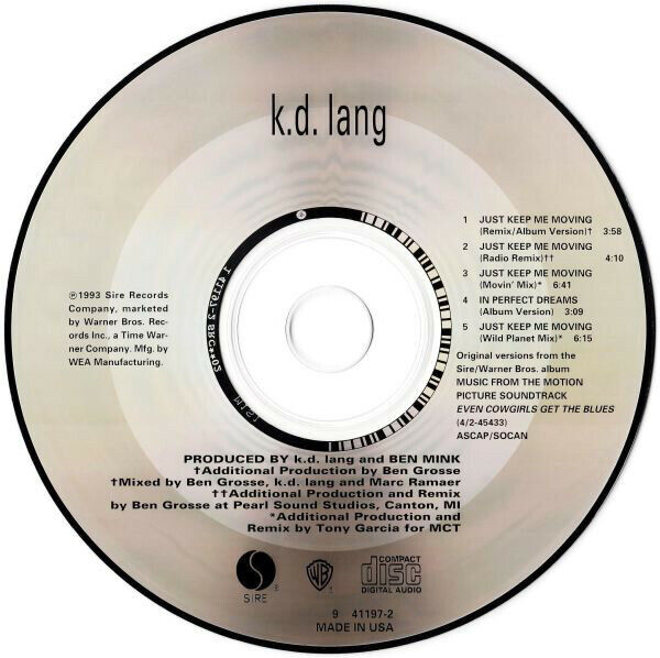 k.d. lang ‎Maxi CD Just Keep Me Moving - FLP Case - USA (VG+/VG+)