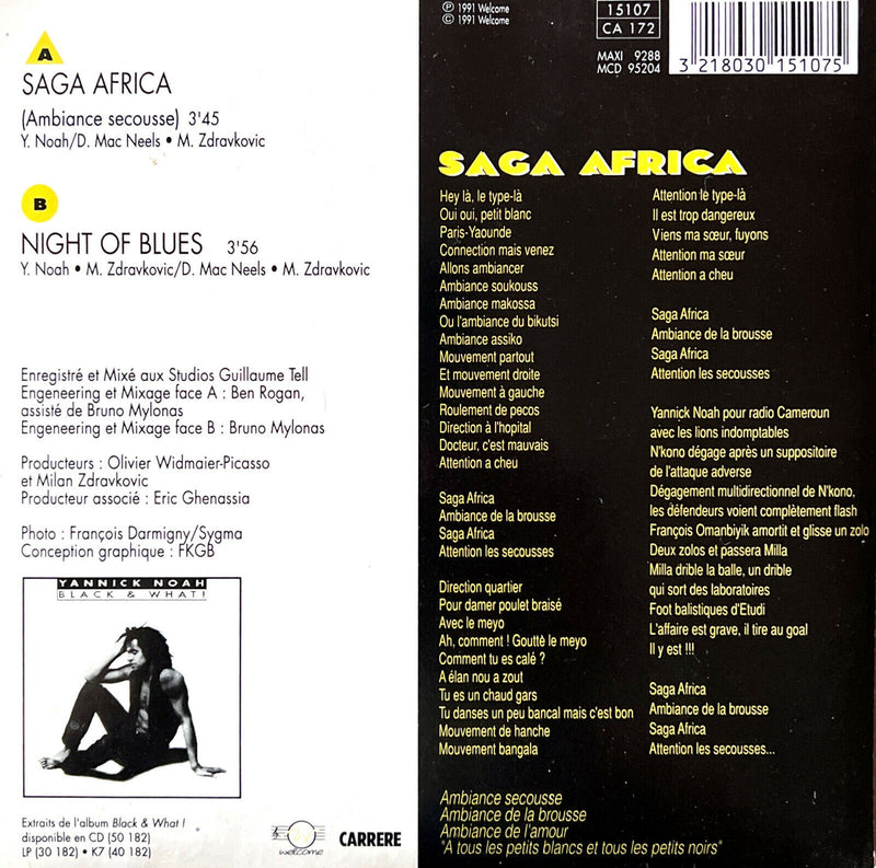 Yannick Noah 7" Saga Africa "Ambiance Secousse"