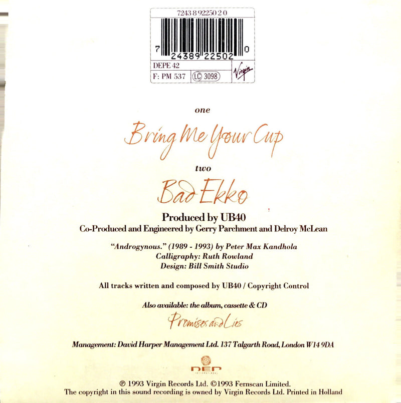 UB40 CD Single Bring Me Your Cup - Holland (VG+/M)