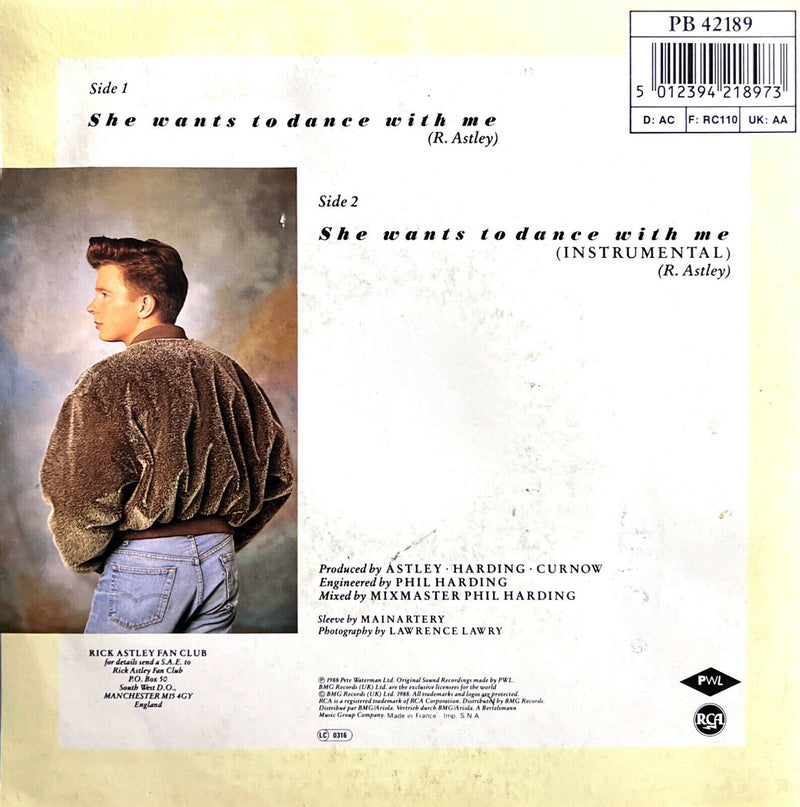 Rick Astley 7" She Wants To Dance With Me - France