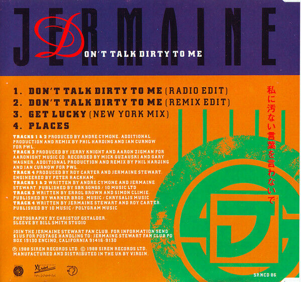 Jermaine Stewart ‎Maxi CD Don't Talk Dirty To Me - UK (EX+/VG+)