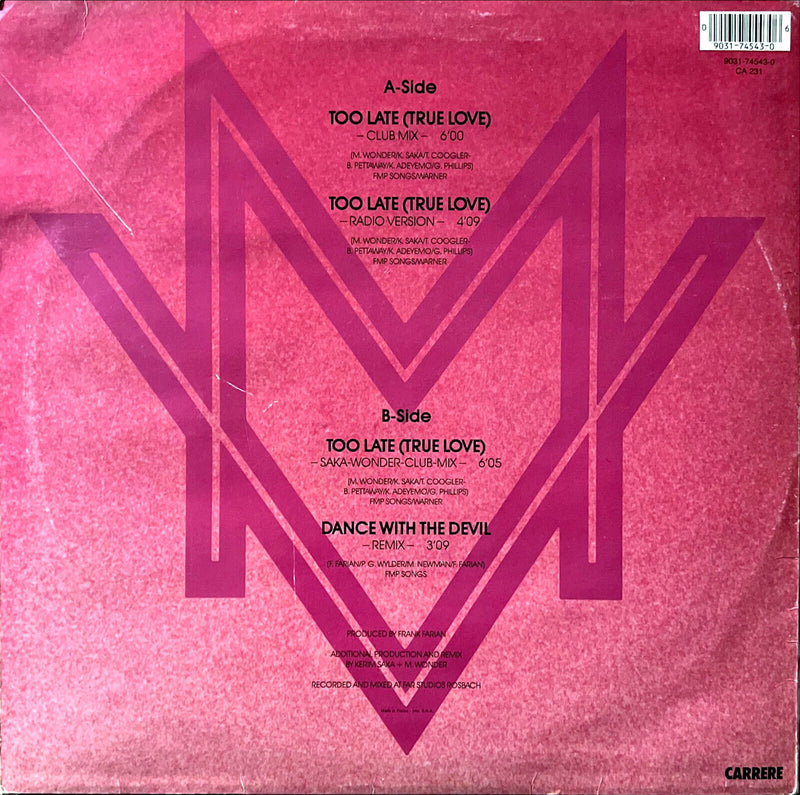 The Real Milli Vanilli 12" Too Late (True Love)
