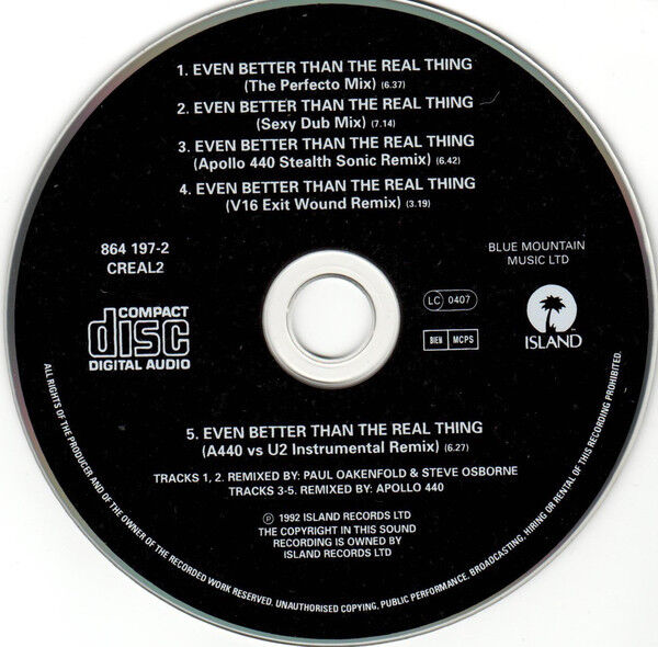 U2 ‎Maxi CD Even Better Than The Real Thing (Remixes) - Europe (EX+/EX)