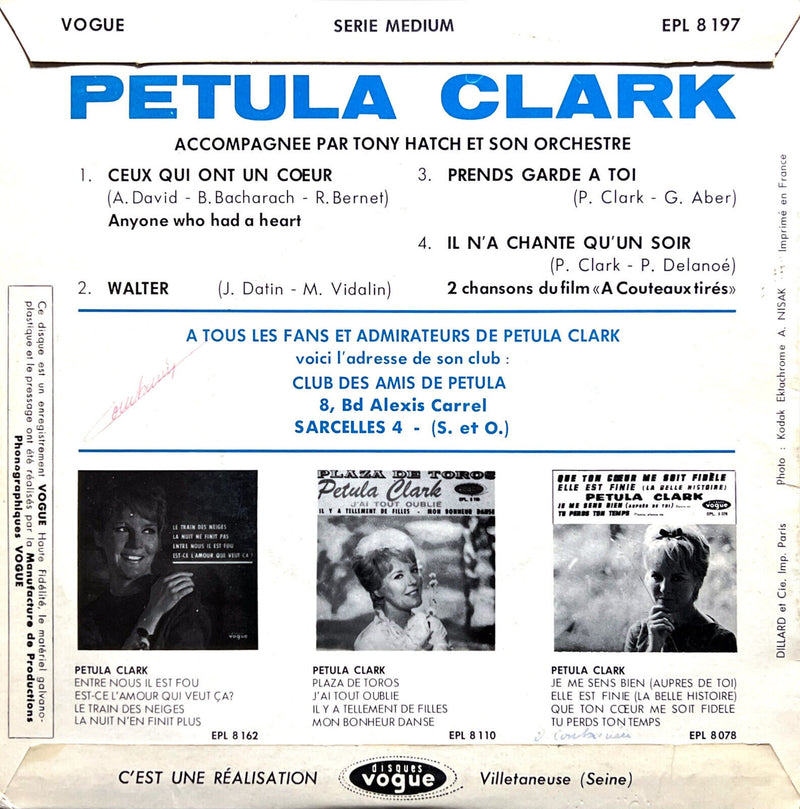 Petula Clark 7" Ceux Qui Ont Un Cœur (Anyone Who Had A Heart)