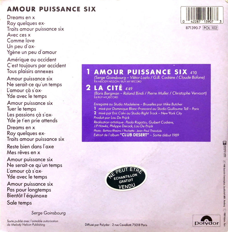 Viktor Lazlo ‎7" Amour Puissance Six - France (VG/VG+)