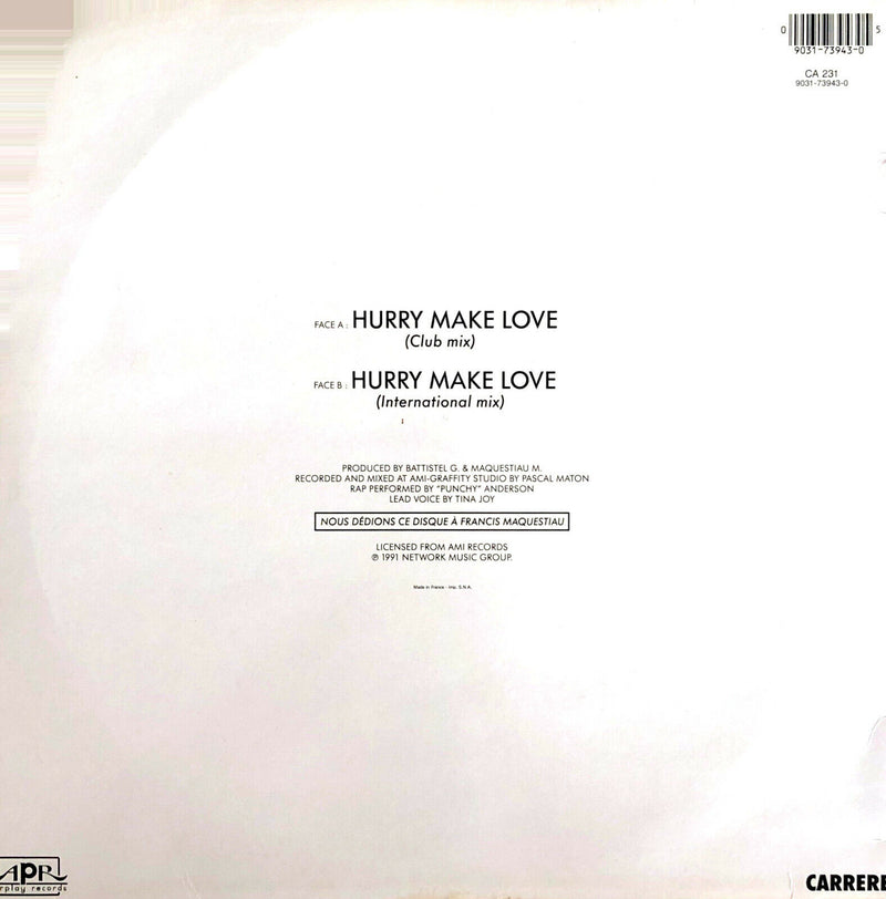 Tina Joy ‎12" Hurry Make Love - France (VG+/VG+)