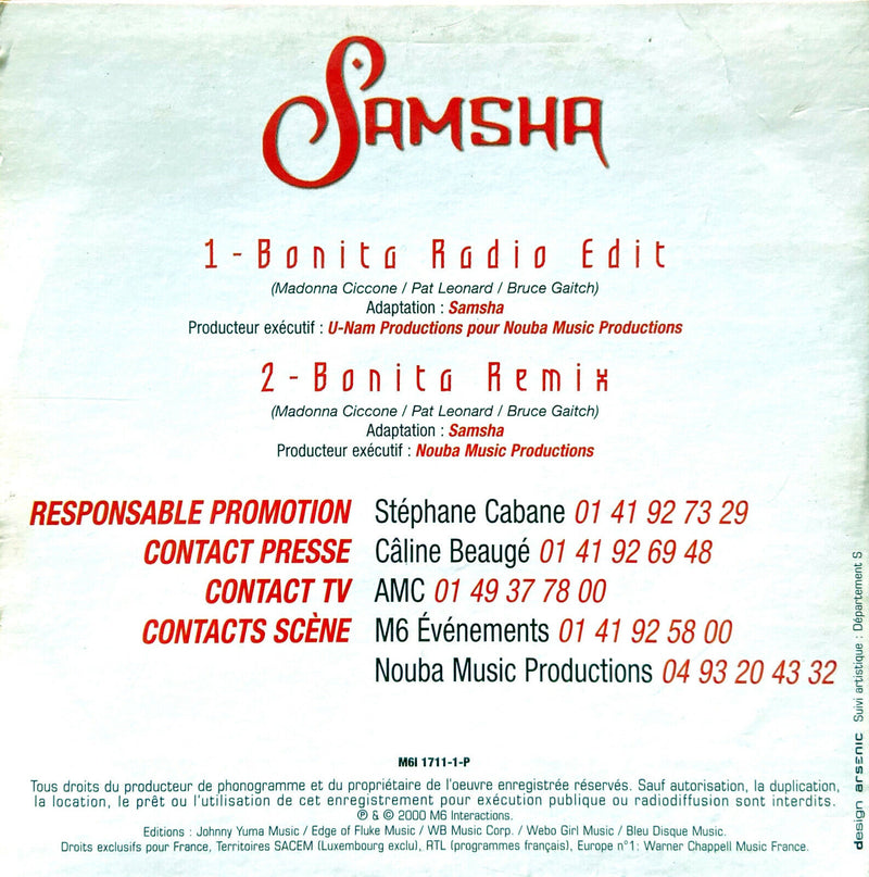 Samsha CD Single Bonita - Promo - France (VG/EX)