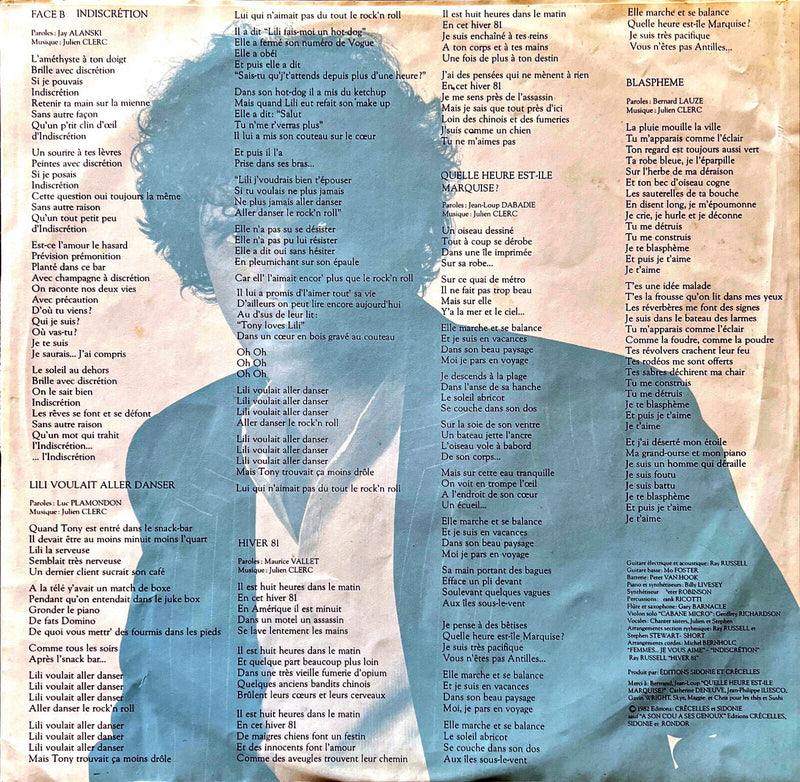 Julien Clerc LP Femmes, Indiscrétion, Blasphème.