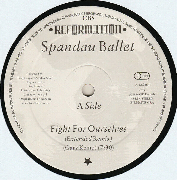 Spandau Ballet ‎12" Fight For Ourselves (Extended Remix) - Holland (VG+/M)