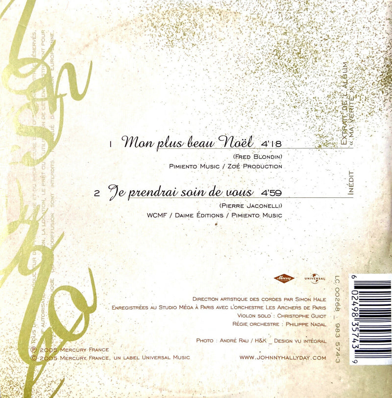Johnny Hallyday ‎CD Single Mon Plus Beau Noël - France (VG+/VG+)