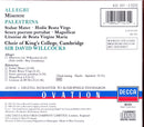Allegri, Palestrina - Willcocks / Choir Of King's College, Cambridge CD Miserere