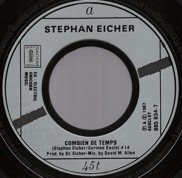Stephan Eicher ‎7" Combien De Temps - France (EX/EX)