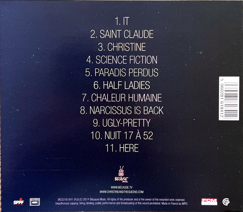 the back of a cd case with a number of words on it