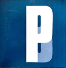 a close up of a parking sign with a blue background