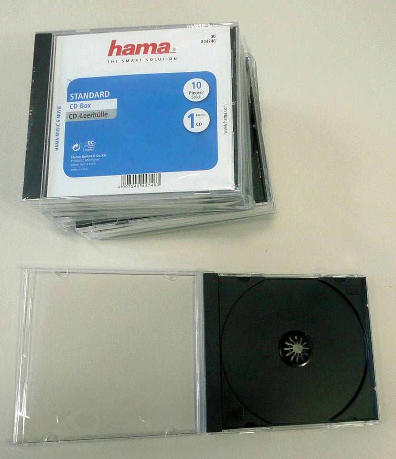 Lot de 10 Boîtiers standards (pour CD et disques Blu-Ray, Étui protecteur pour CD) Noir/Transparent